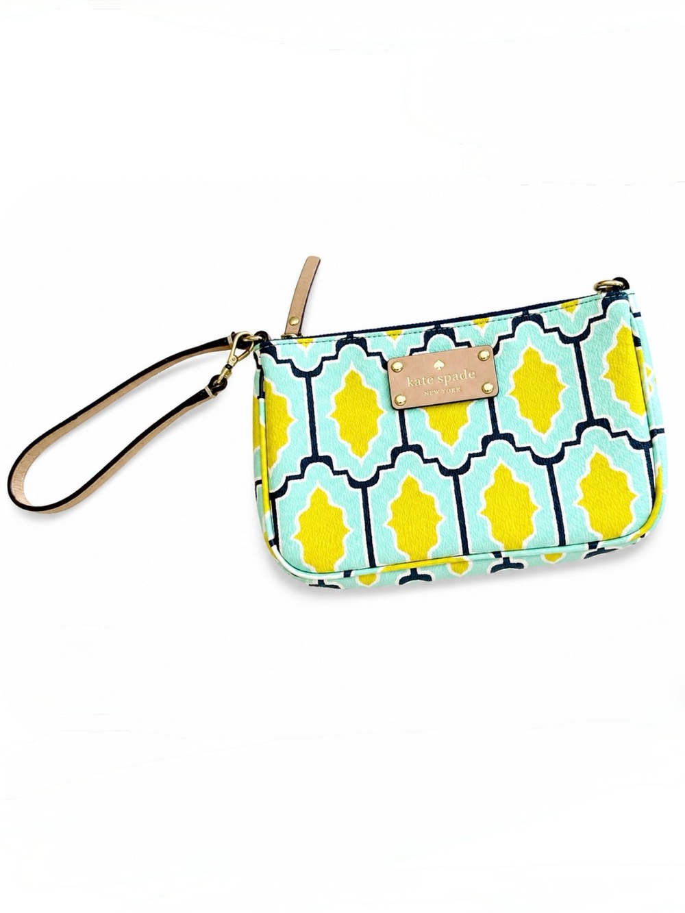 Kate Spade Yellow & Aqua Geometric Wristlet